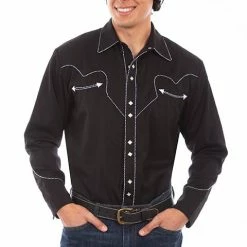 Scully Leather Company Men's Vintage Western Shirt Collection: Scully Classic Black & White