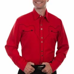 Scully Leather Company Men's Vintage Western Shirt Collection: Scully Classic Crimson & Black
