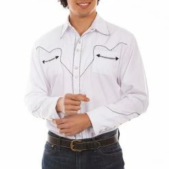 Scully Leather Company Men's Vintage Western Shirt Collection: Scully Classic White & Black