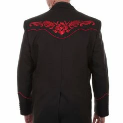Scully Leather Company Men's Fabric Jacket Collection: Scully Western Blazer Crimson Red Floral Embroidery
