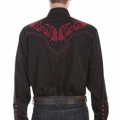 Scully Leather Company Men's Vintage Western Shirt Collection: Scully Embroidery Red Scrolls