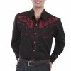 Scully Leather Company Men's Vintage Western Shirt Collection: Scully Embroidery Red Scrolls