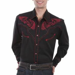 Scully Leather Company Men's Vintage Western Shirt Collection: Scully Embroidery Red Scrolls