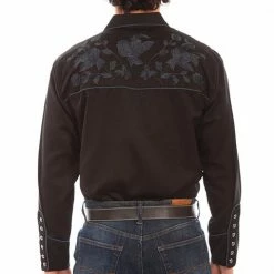 Scully Leather Company Men's Vintage Western Shirt Collection: Scully Embroidered Blue Black Floral