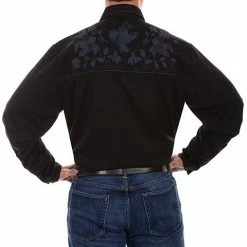 Scully Leather Company Men's Vintage Western Shirt Collection: Scully Embroidered Blue Black Floral