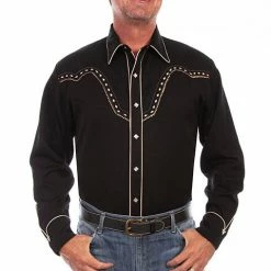 Scully Leather Company Men's Vintage Western Shirt Collection: Scully Embroidered Classic Design