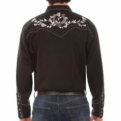 Scully Leather Company Men's Vintage Western Shirt Collection: Scully Embroidered Lucky Horseshoes & Roses