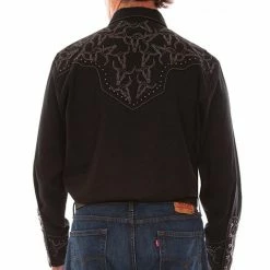 Scully Leather Company Men's Vintage Western Shirt Collection: Scully Embroidered Longhorns
