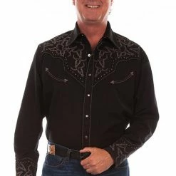 Scully Leather Company Men's Vintage Western Shirt Collection: Scully Embroidered Longhorns