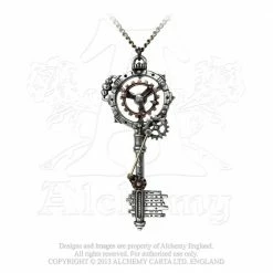 Alchemy England 1977 Alchemy Empire Steampunk Necklace: Septagramic Coercion Gearwheel Key Pendant