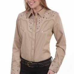 Scully Leather Company Women's Vintage Western Shirt Collection: Scully Scroll Embroidery Tan Ladies'
