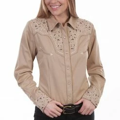 Scully Leather Company Women's Vintage Western Shirt Collection: Scully Scroll Embroidery Tan Ladies'