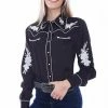 Scully Leather Company Ladies' Women's Vintage Western Shirt Collection: Scully White Floral Embroidery