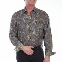 Scully Leather Company Men's Signature Shirt Collection: Tencel Paisley Navy