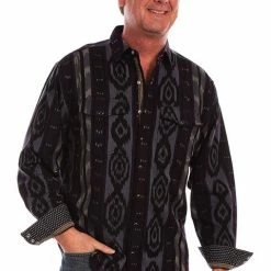 Scully Leather Company Men's Signature Shirt Collection: Cotton Ikat Pattern Blue