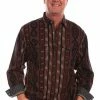 Scully Leather Company Men's Signature Shirt Collection: Cotton Ikat Pattern Brown