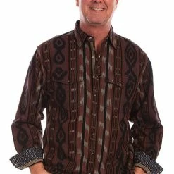 Scully Leather Company Men's Signature Shirt Collection: Cotton Ikat Pattern Brown