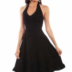 Scully Leather Company Women's Cantina Collection Dress: Halter Style With Ruffle Hem Black