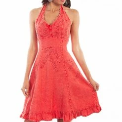 Scully Leather Company Ladies' Women's Cantina Collection Dress: Halter Style With Ruffle Hem, Brick