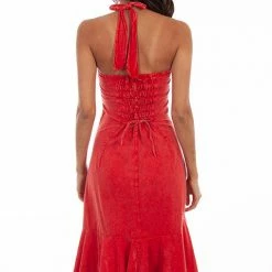 Scully Leather Company Ladies' Women's Cantina Collection Dress: Halter Style With Ruffle, Brick
