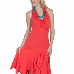 Scully Leather Company Ladies' Women's Cantina Collection Dress: Halter Style With Ruffle, Brick