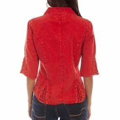 Scully Leather Company Women's Cantina Collection Top: Elbow Sleeve With Soutache Trim Ladies'