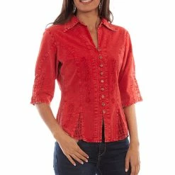 Scully Leather Company Women's Cantina Collection Top: Elbow Sleeve With Soutache Trim Ladies'