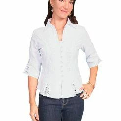 Scully Leather Company Women's Cantina Collection Top: Elbow Sleeve With Soutache Trim Ladies'