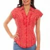 Scully Leather Company Womens Cantina Collection Top: Cap Sleeve With Floral Soutache, Brick