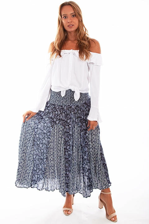 Scully Leather Company Women's Cantina Collection Skirt: Maxi Length Blue Print 3 Scully Leather Company Women's Cantina Collection Skirt: Maxi Length Blue Print