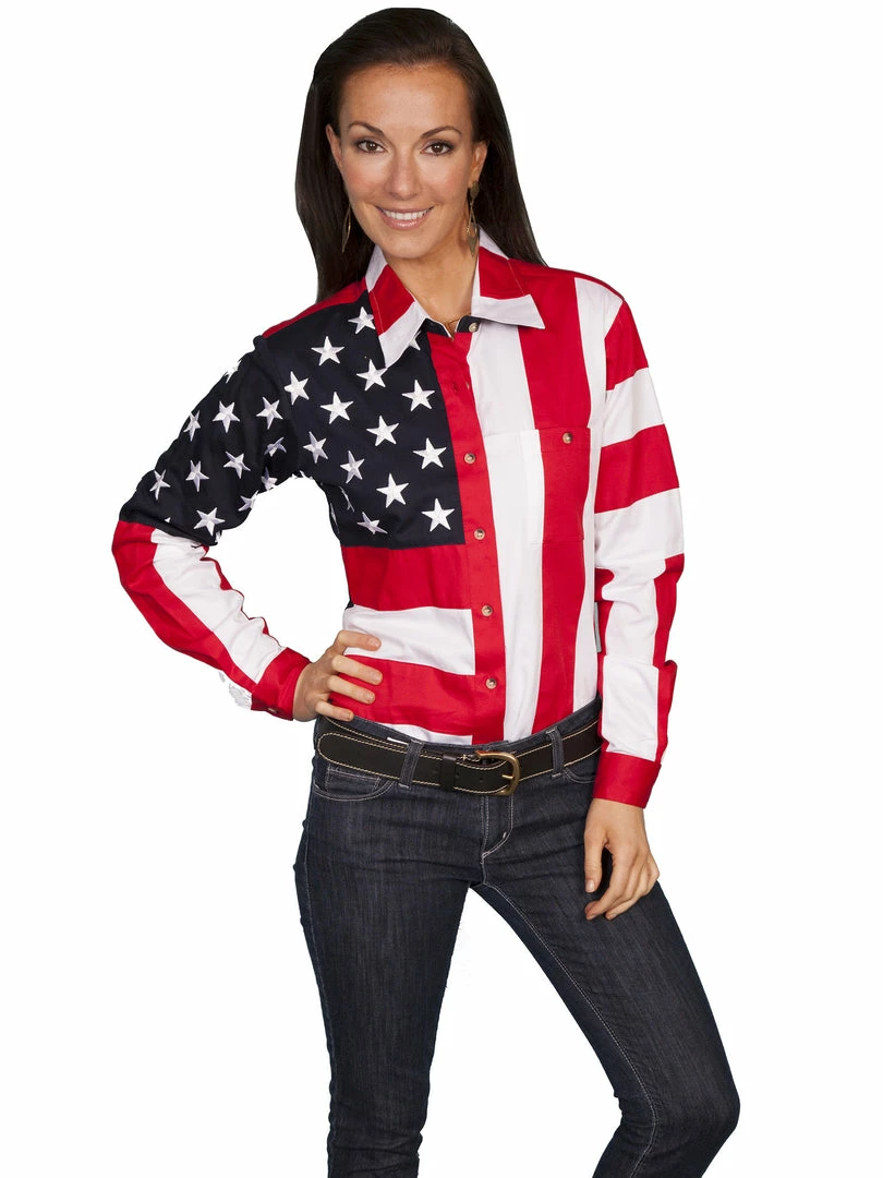 Scully Leather Company Women's Western Shirt Collection: Scully Patriot Stars And Stripes Long Sleeves Ladies' 3 Scully Leather Company Women's Western Shirt Collection: Scully Patriot Stars And Stripes Long Sleeves Ladies'