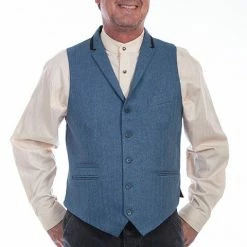 Scully Leather Company Men's Western Vest Collection: Rangewear Herringbone Blue