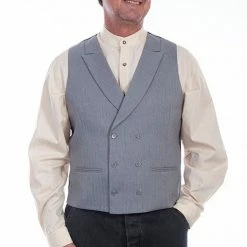 Scully Leather Company Men's Western Vest Collection: Rangewear Double Breast Herringbone Grey