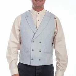 Scully Leather Company Men's Western Vest Collection: Rangewear Double Breast Herringbone Light Grey
