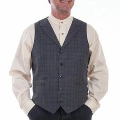 Scully Leather Company Men's Western Vest Collection: Rangewear Plaid Point Bottom Charcoal