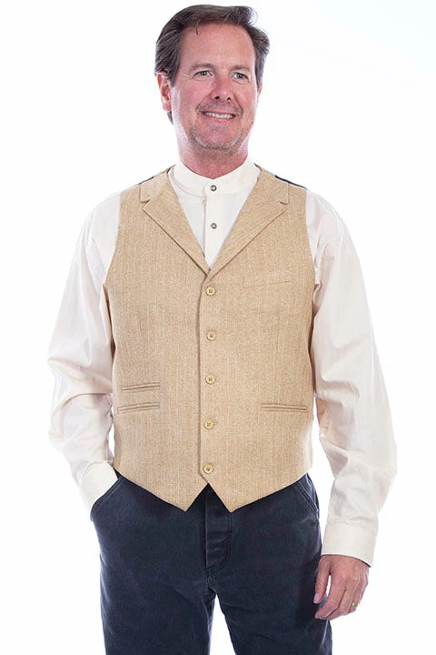 Scully Leather Company Men's Western Vest Collection: Rangewear Pinstripe Herringbone Wheat 3 Scully Leather Company Men's Western Vest Collection: Rangewear Pinstripe Herringbone Wheat