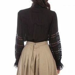 Scully Leather Company Women's Old West Top Collection: Rangewear Crochet Trim Poet Blouse Ladies'