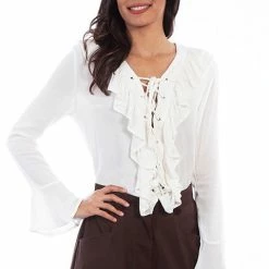 Scully Leather Company Ladies' Women's Old West Top Collection: Rangewear Lace Up Ruffle Front