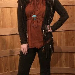 Pat Dahnke Distressed Brown Feathered Fringed Short Jacket