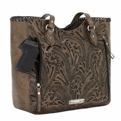 American West Handbags Ladies' American West Handbag Annie's Secret Collection: Leather Zip Top Tote, Western Tooled, Pocket