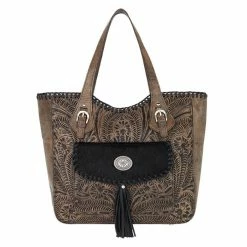 American West Handbags Ladies' American West Handbag Annie's Secret Collection: Leather Zip Top Tote, Western Tooled, Pocket