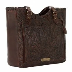 American West Handbags Ladies' American West Handbag Annie's Secret Collection: Leather Zip Top Tote, Western Tooled, Pocket