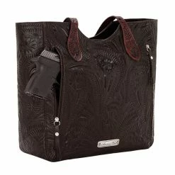 American West Handbags Ladies' American West Handbag Annie's Secret Collection: Leather Zip Top Tote, Western Tooled, Pocket