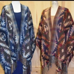 Rhonda Stark Italian Acrylic Collection: Shawl Aztec Ocean, Fringe Ladies'