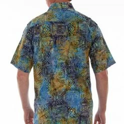 Scully Leather Company Men's Farthest Point Collection Shirt: Short Sleeve Agean Batik Print