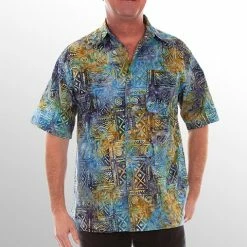 Scully Leather Company Men's Farthest Point Collection Shirt: Short Sleeve Agean Batik Print