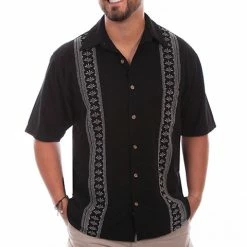 Scully Leather Company Men's Farthest Point Collection Shirt: Short Sleeve Calypso Black Tan