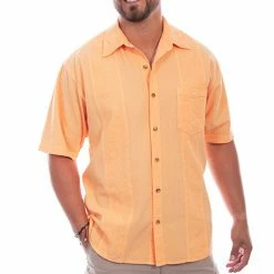 Scully Leather Company Men's Farthest Point Collection Shirt: Short Sleeve Calypso Papaya