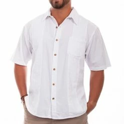 Scully Leather Company Men's Farthest Point Collection Shirt: Short Sleeve Calypso White