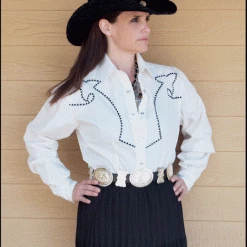 White Horse Apparel Women's Embroidered Western Shirt: White Horse Chain Embroidery